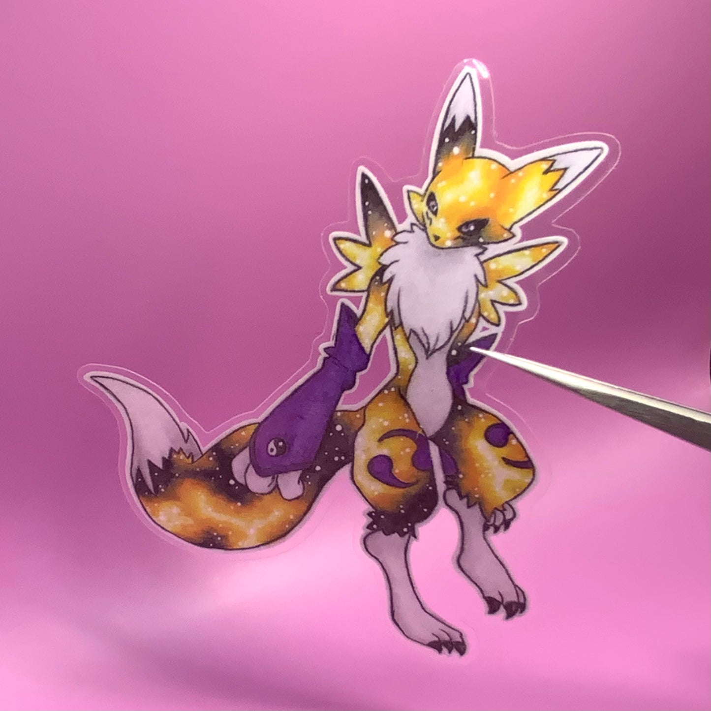 Renamon Digimon original colored pencil art waterproof sticker
