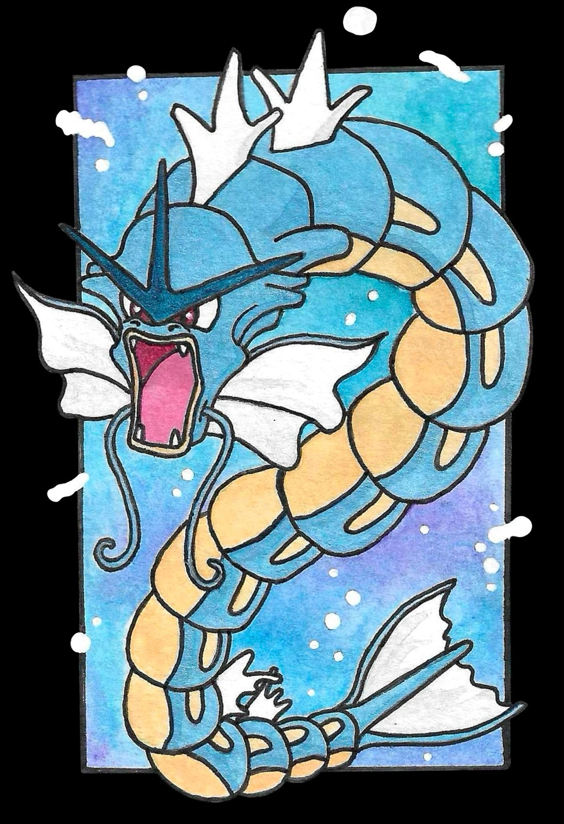 Gyarados Pokemon original watercolor art waterproof sticker