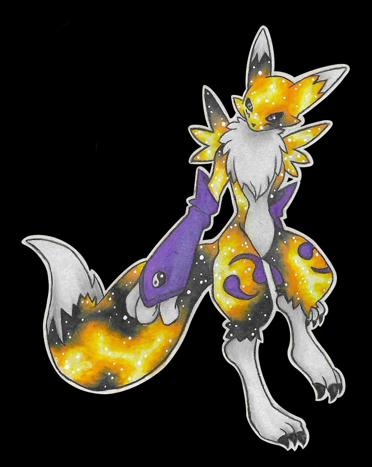 Renamon Digimon original colored pencil art waterproof sticker