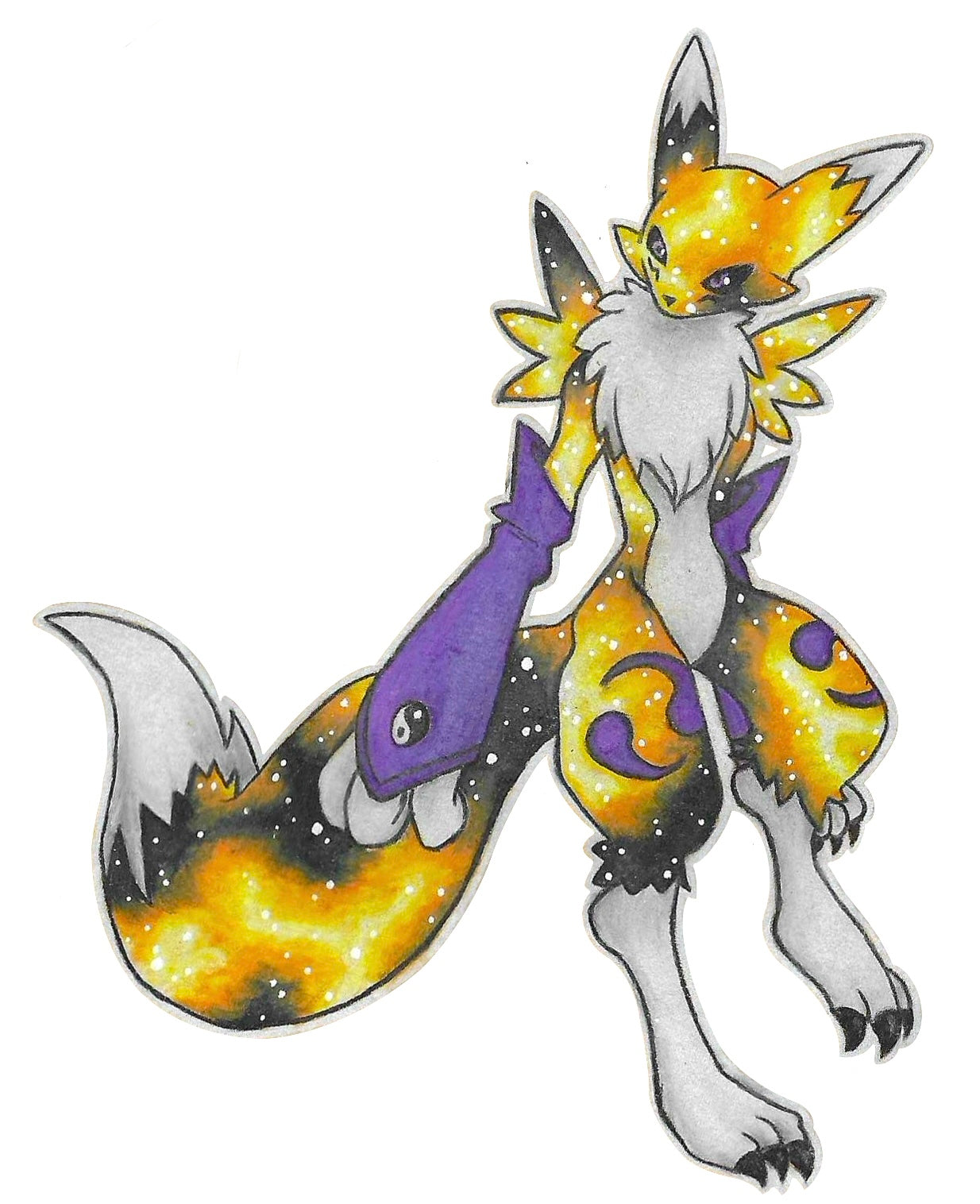 Renamon Digimon original colored pencil art waterproof sticker