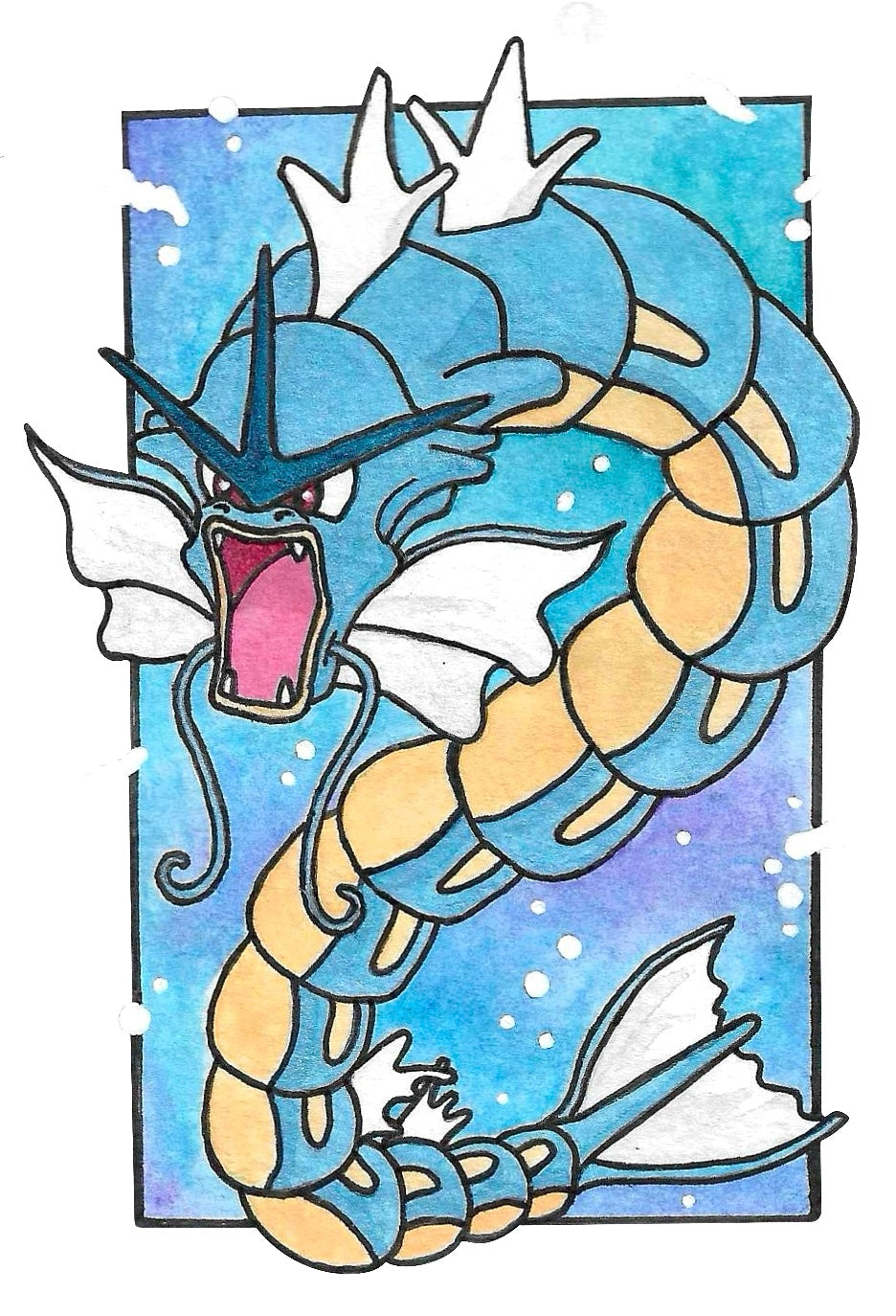 Gyarados Pokemon original watercolor art waterproof sticker