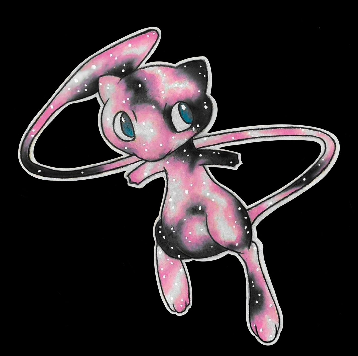 Mew Pokemon original colored pencil art waterproof sticker