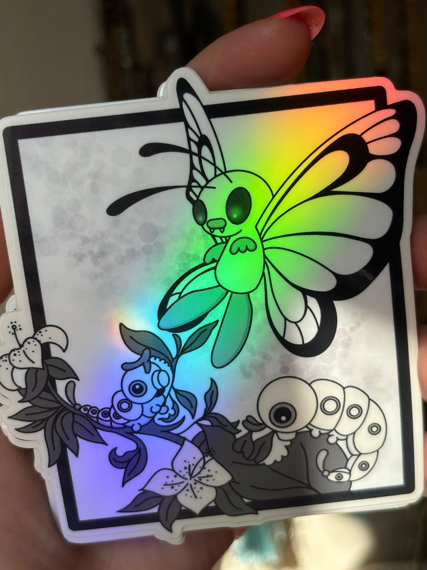 Butterfree and Caterpie Pokemon “color changing” transparent waterproof sticker