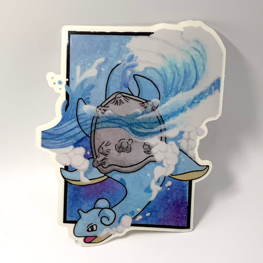 Lapras Pokemon original watercolor art waterproof sticker