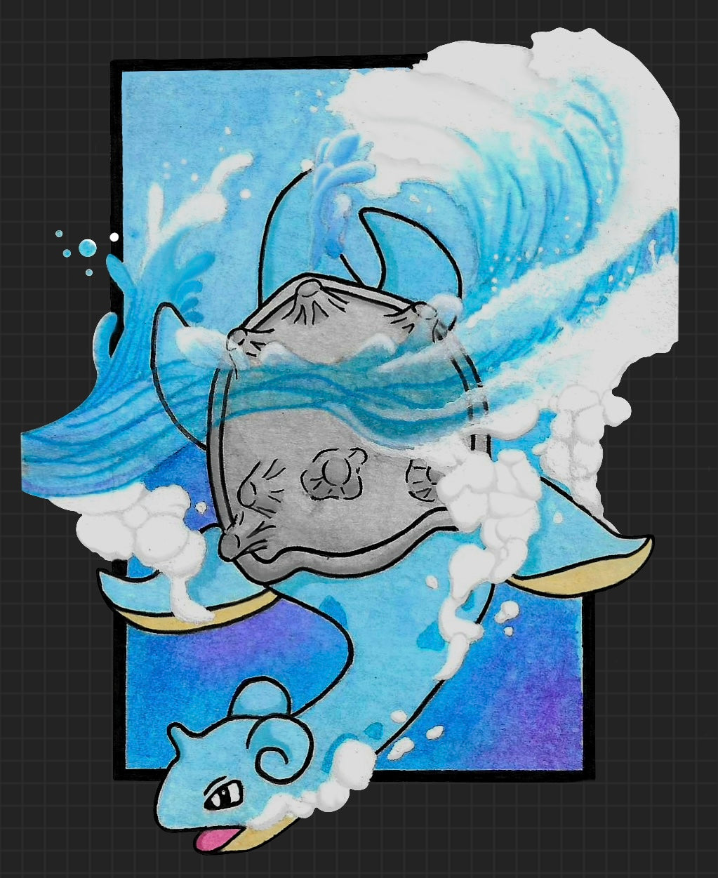 Lapras Pokemon original watercolor art waterproof sticker