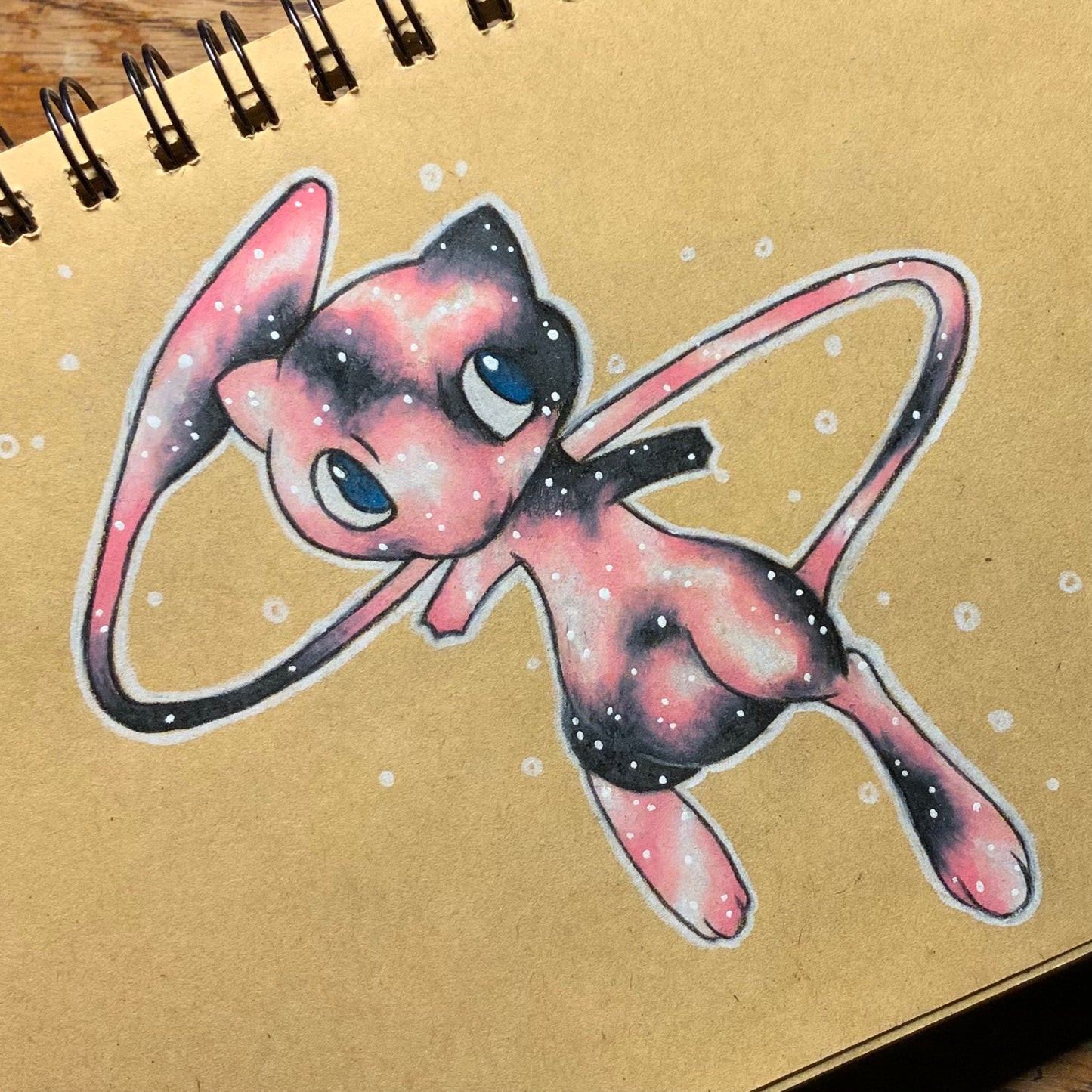 Mew Pokemon original colored pencil art waterproof sticker