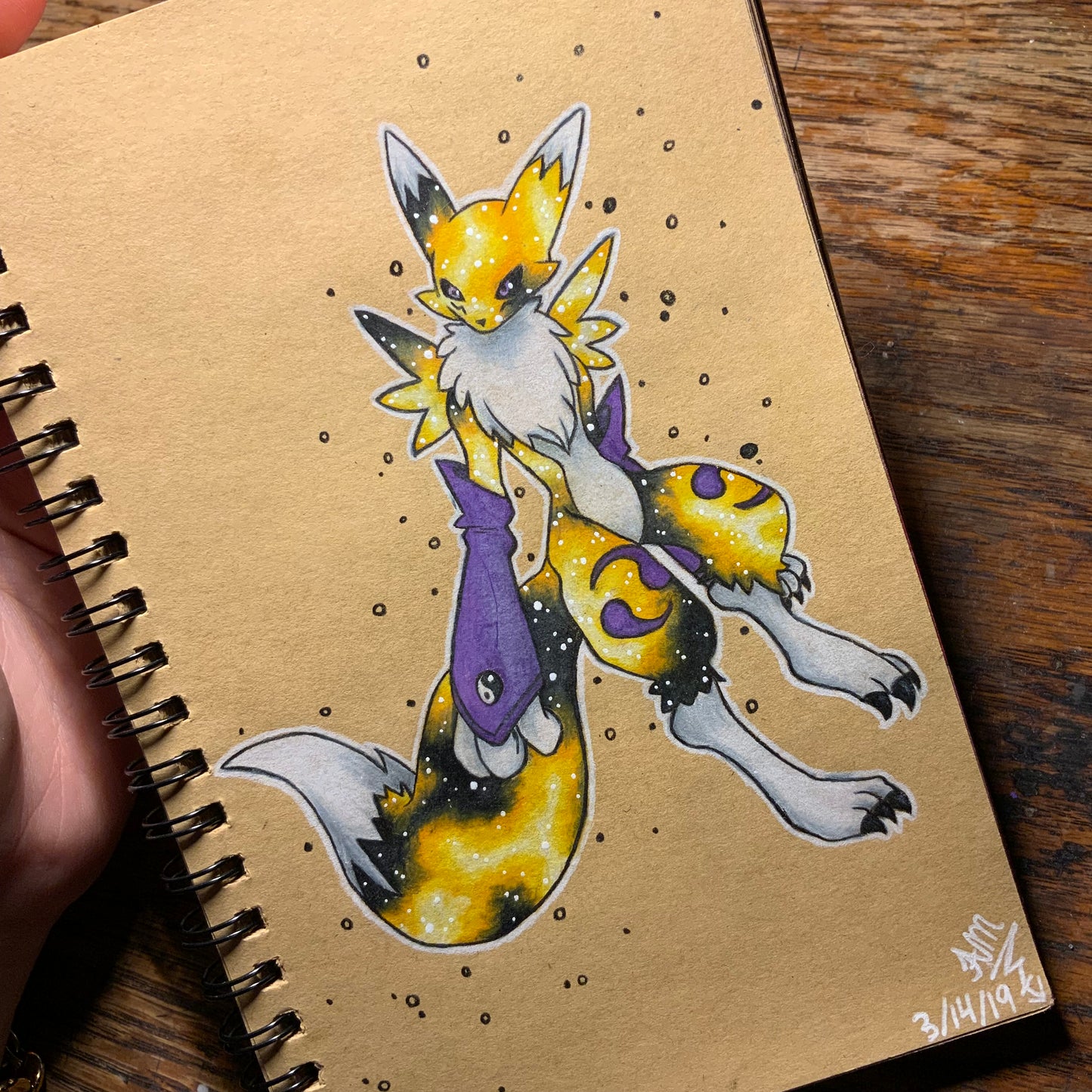 Renamon Digimon original colored pencil art waterproof sticker