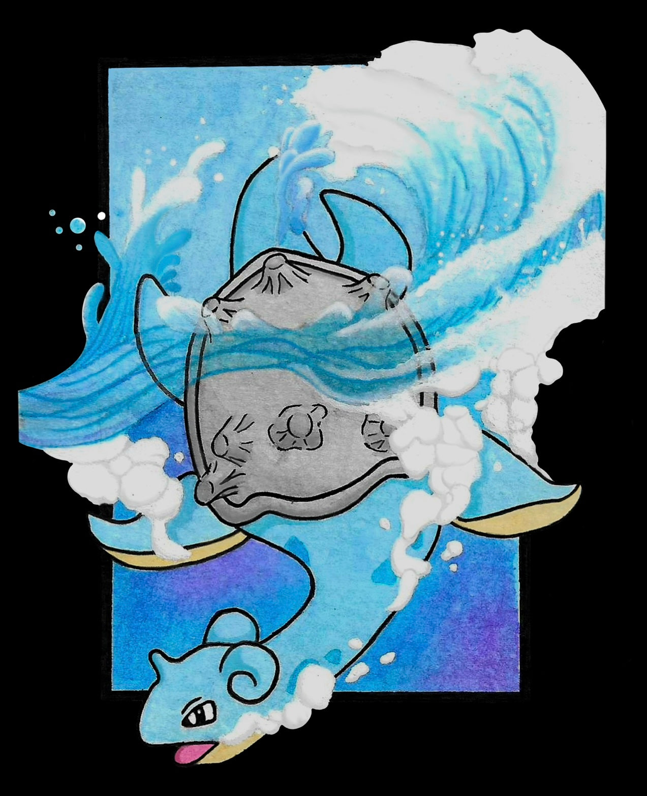 Lapras Pokemon original watercolor art waterproof sticker