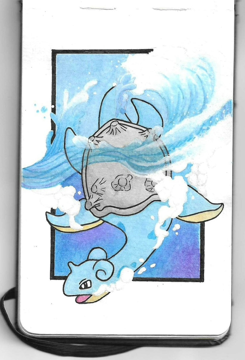 Lapras Pokemon original watercolor art waterproof sticker