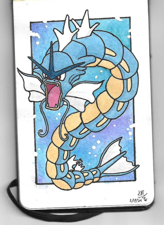 Gyarados Pokemon original watercolor art waterproof sticker