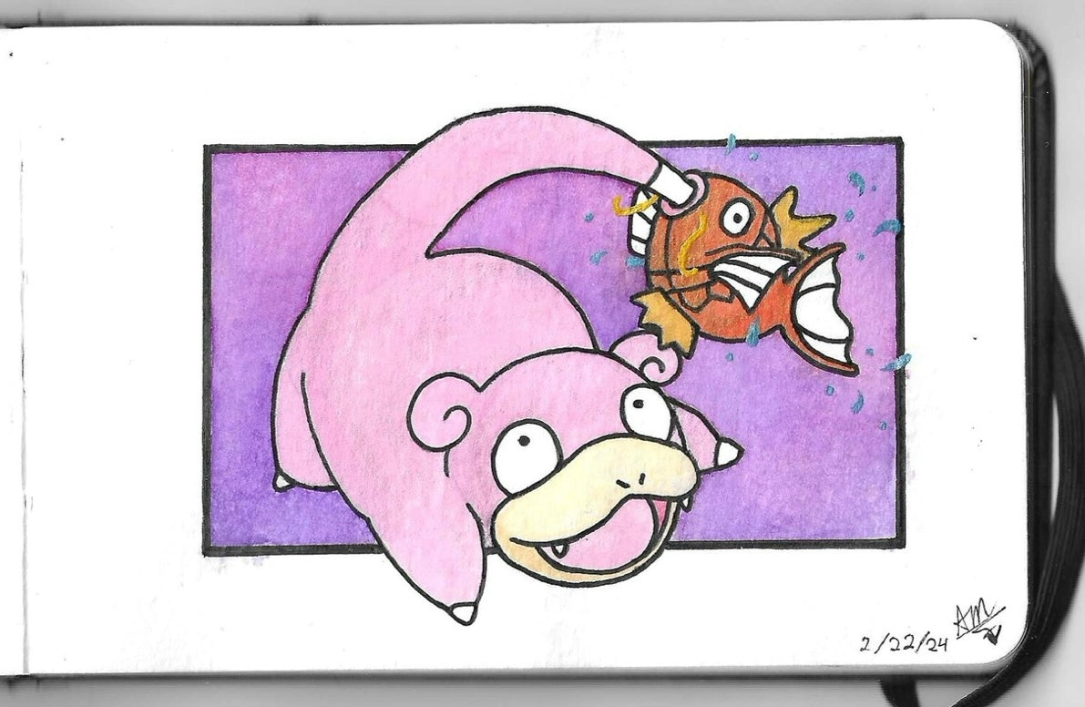 Slowpoke Pokemon original watercolor art waterproof sticker