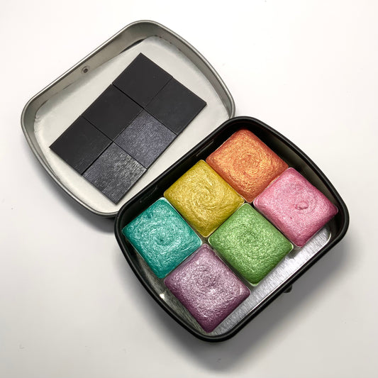 6-pack Pastel Colors Set - pre-packed set of 6 watercolor paints in tin container - COMES WITH 6 HALF PAN PAINTS INCLUDED