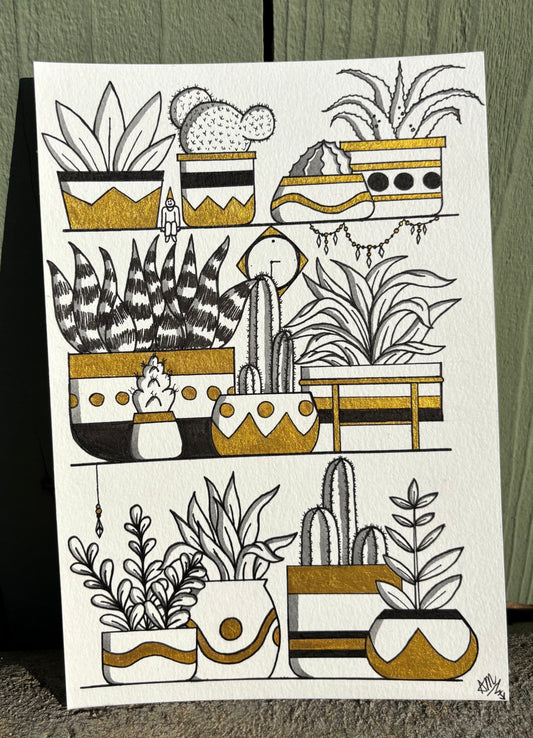 “Plant Shelves” #004 watercolor painting