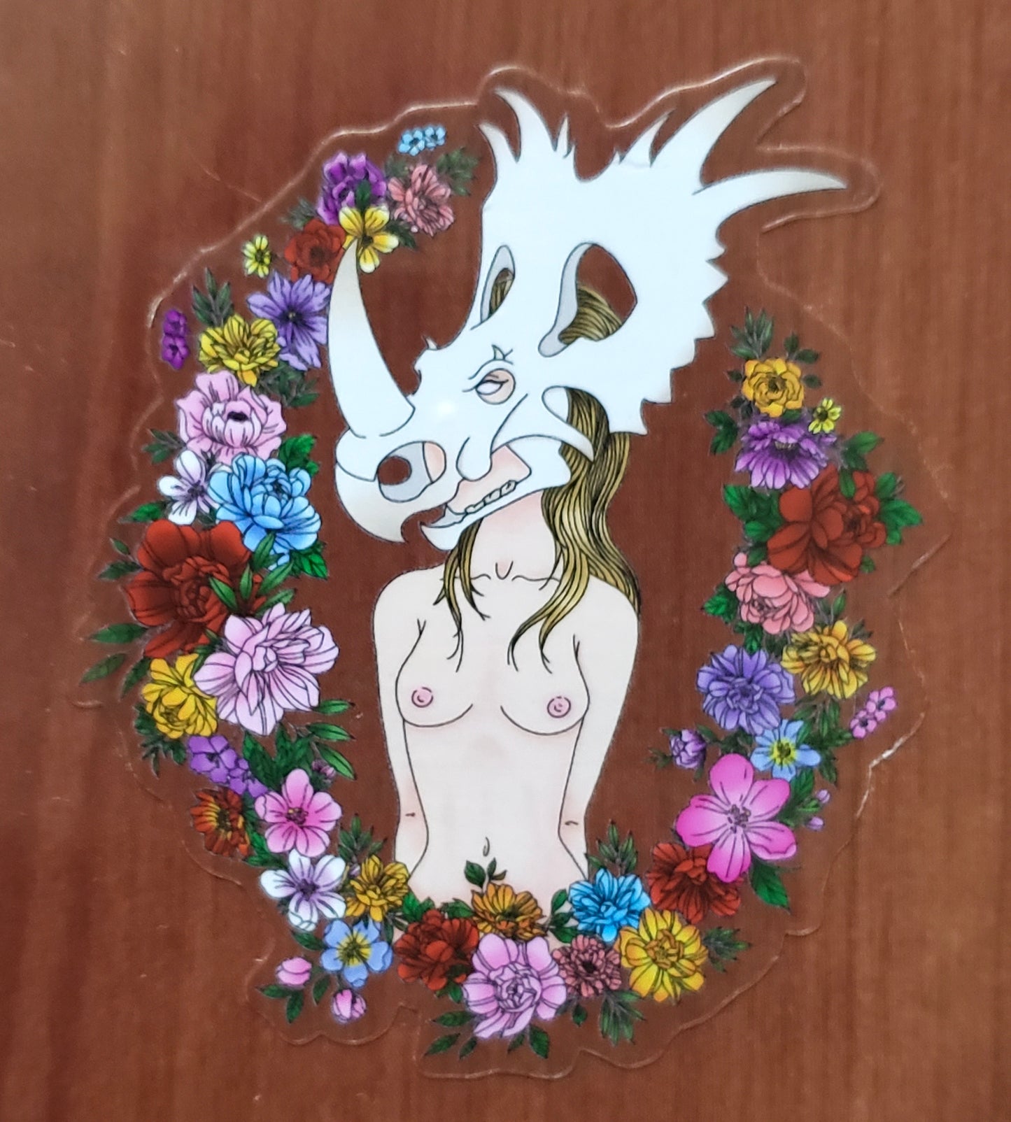 Styracosaurus Skull Girl Glossy Transparent Waterproof Sticker