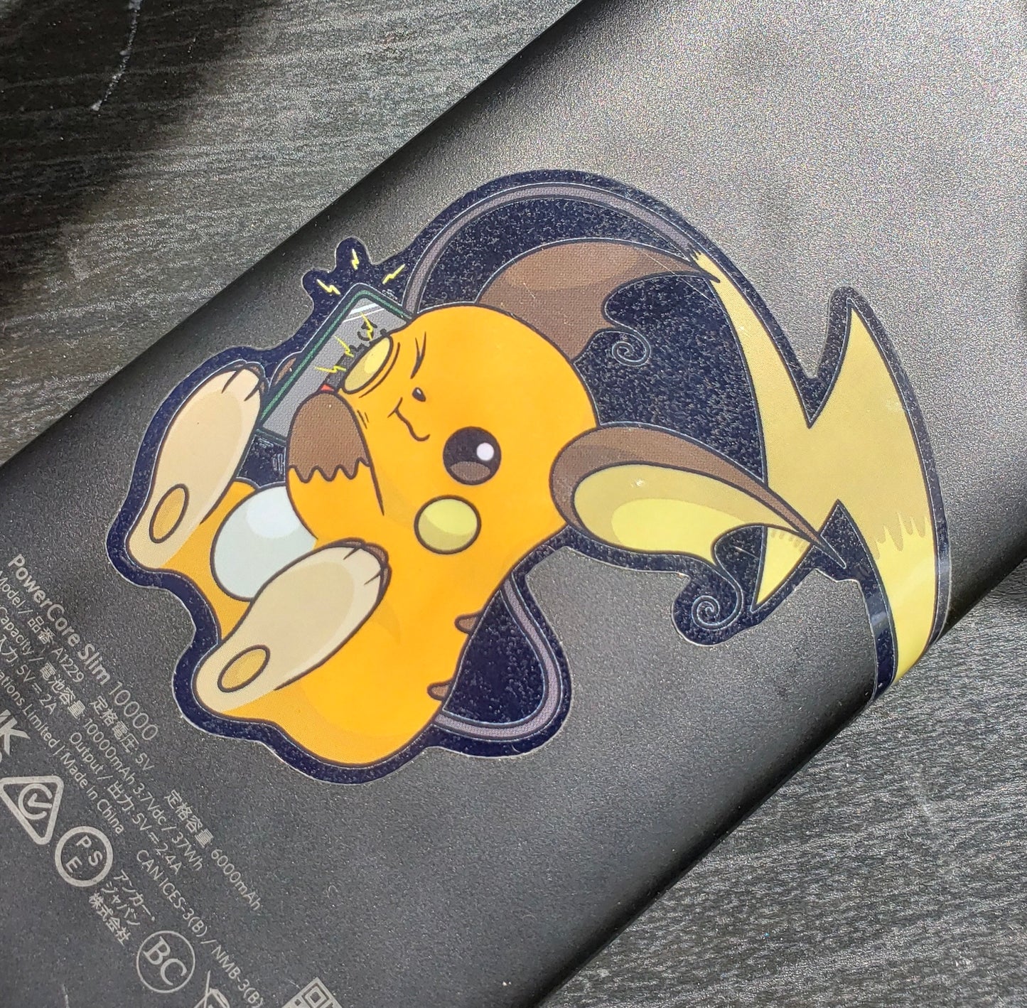 Raichu Charging Phone Transparent or Solid Background Glossy Waterproof Sticker