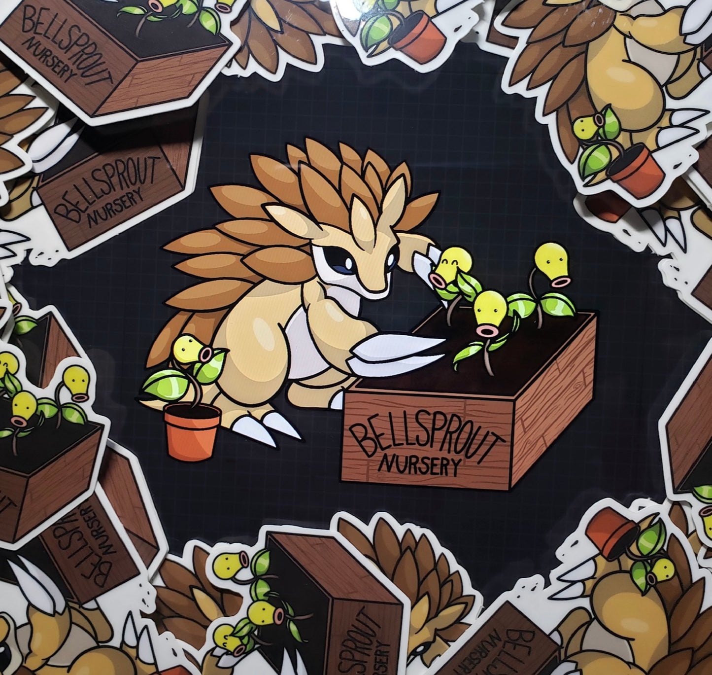 Sandslash Tending to Bellsprout Garden Pokemon Transparent Waterproof Sticker