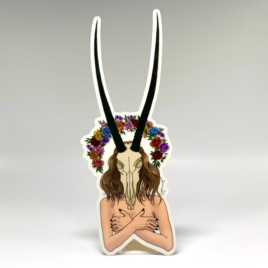 Ibex Skull Girl Glossy Transparent Waterproof Sticker