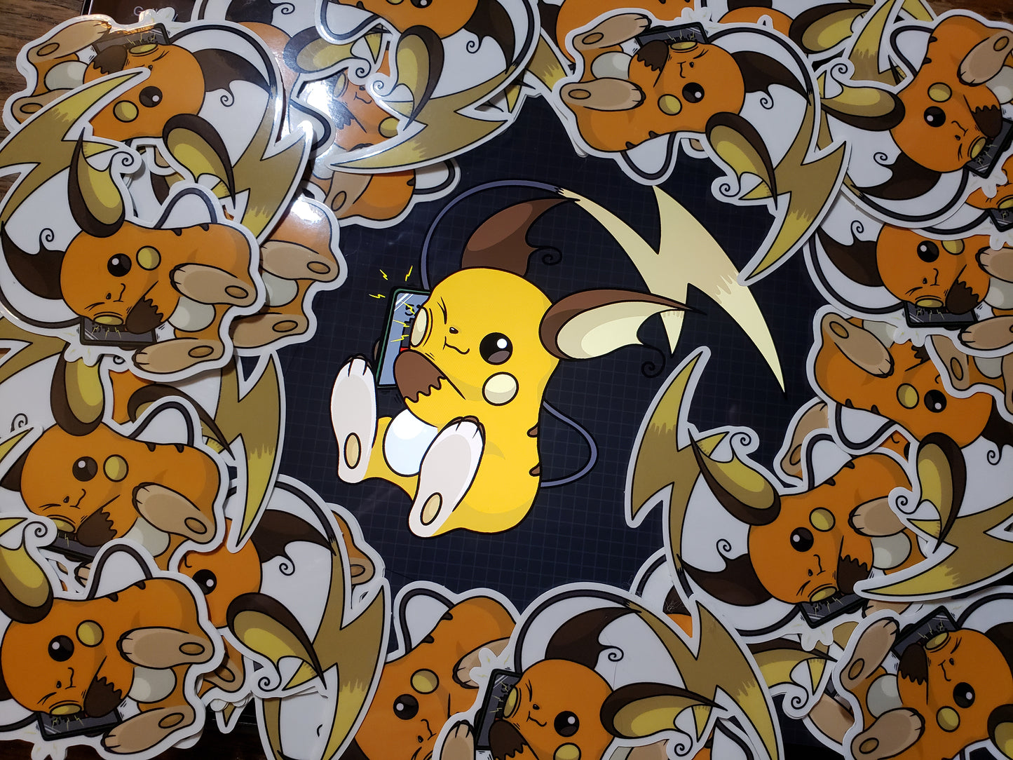 Raichu Charging Phone Transparent or Solid Background Glossy Waterproof Sticker