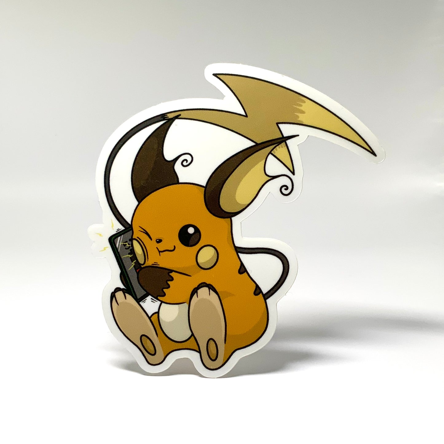 Raichu Charging Phone Transparent or Solid Background Glossy Waterproof Sticker