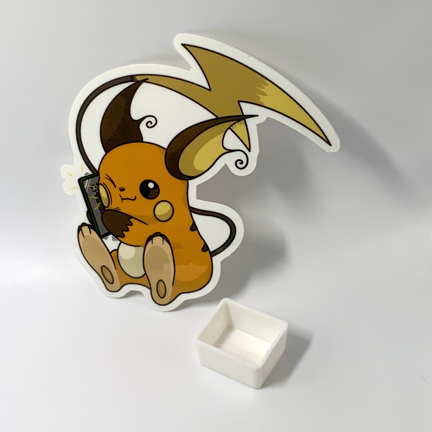 Raichu Charging Phone Transparent or Solid Background Glossy Waterproof Sticker