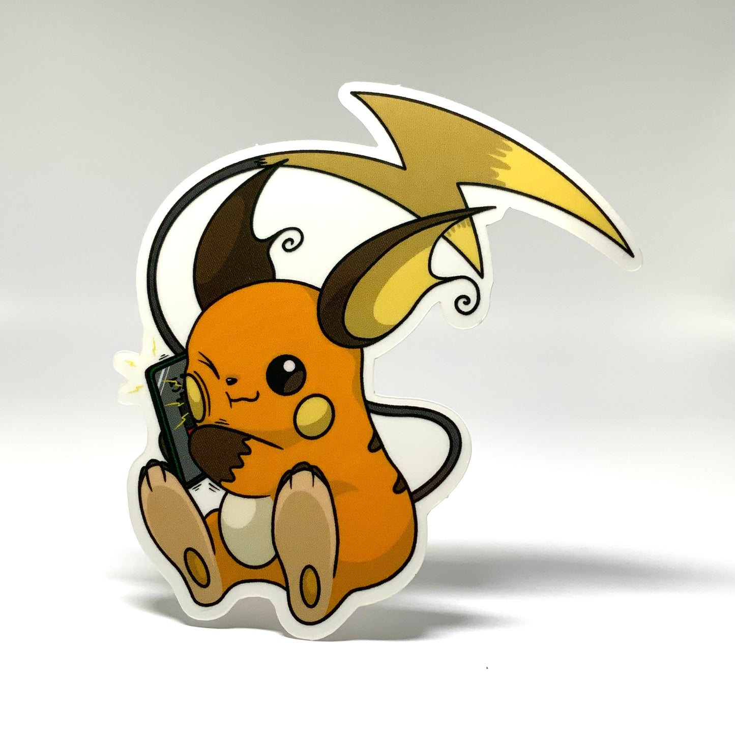 Raichu Charging Phone Transparent or Solid Background Glossy Waterproof Sticker