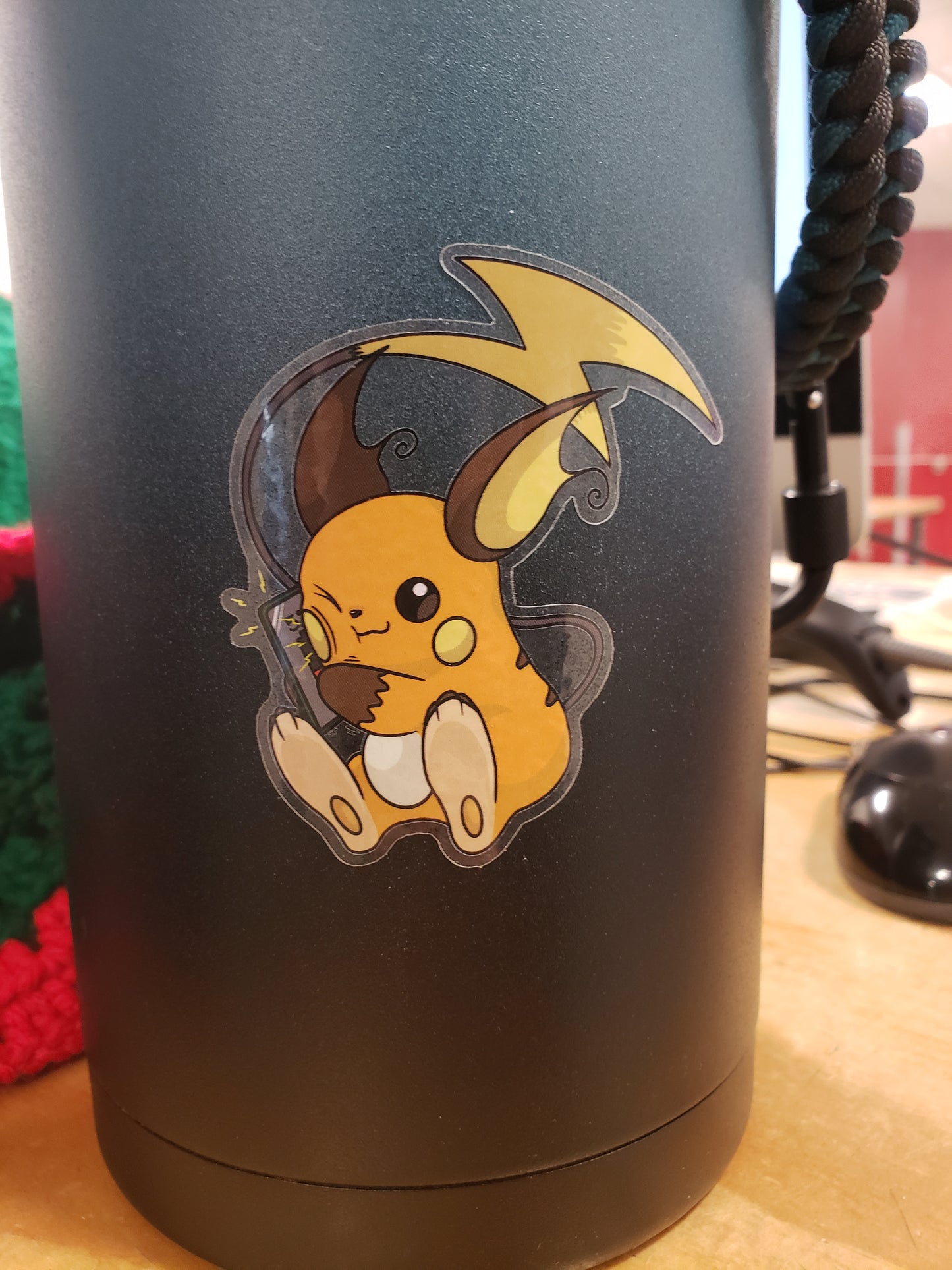 Raichu Charging Phone Transparent or Solid Background Glossy Waterproof Sticker