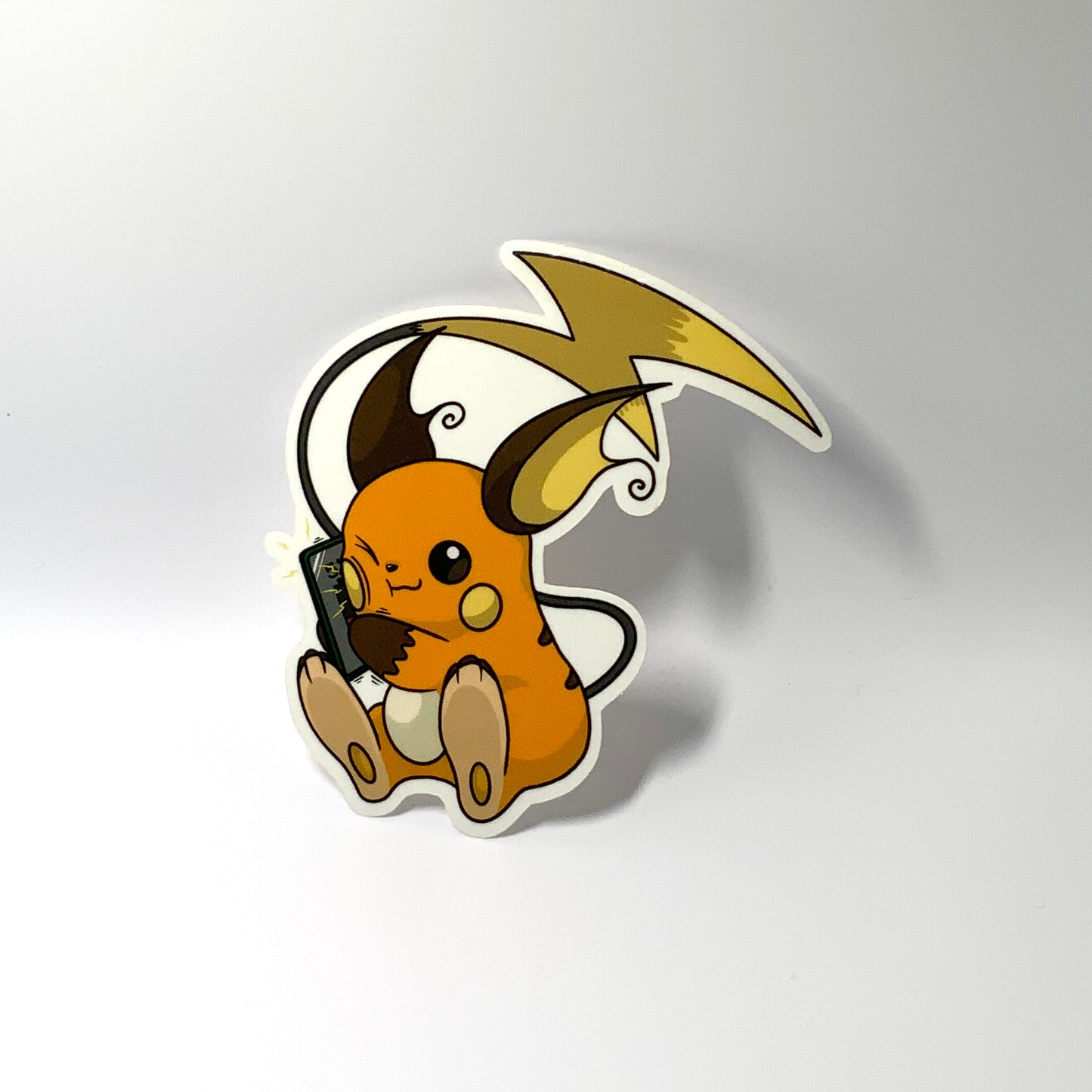 Raichu Charging Phone Transparent or Solid Background Glossy Waterproof Sticker