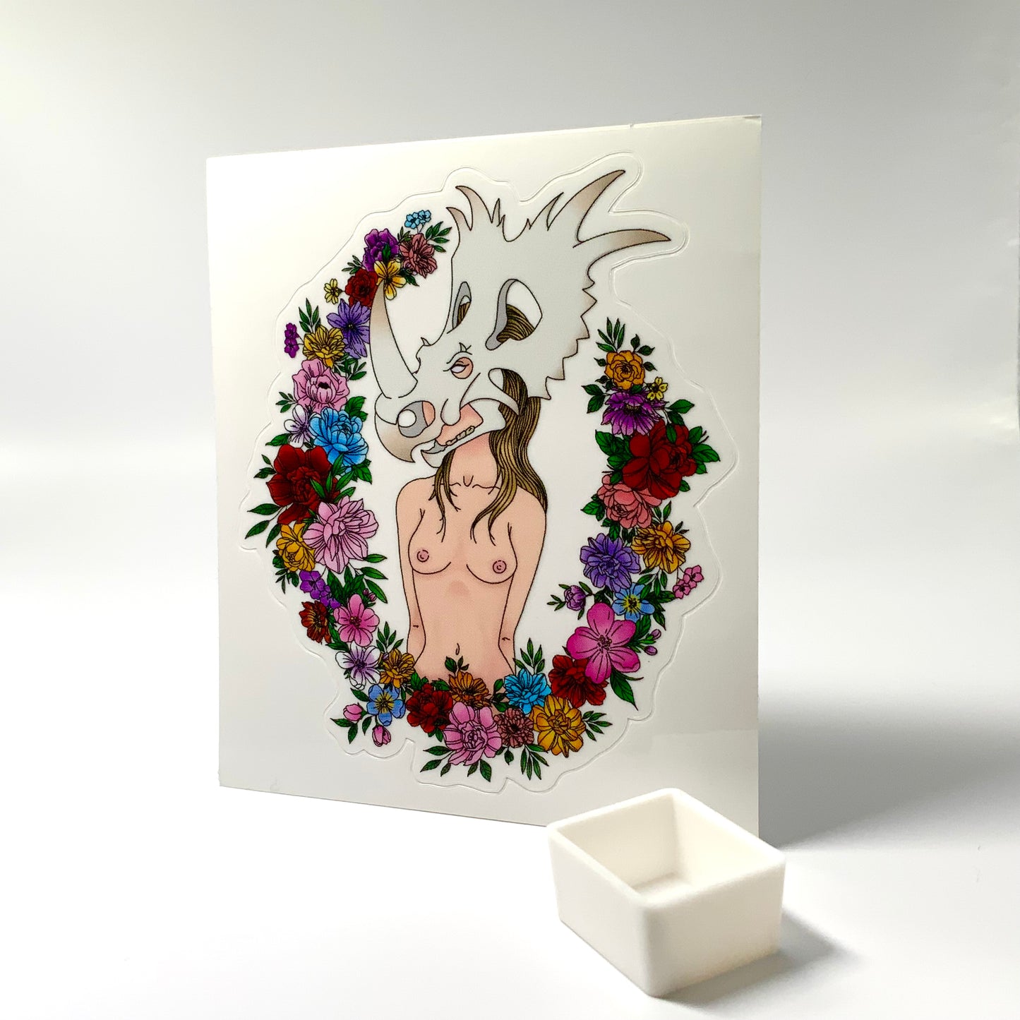 Styracosaurus Skull Girl Glossy Transparent Waterproof Sticker