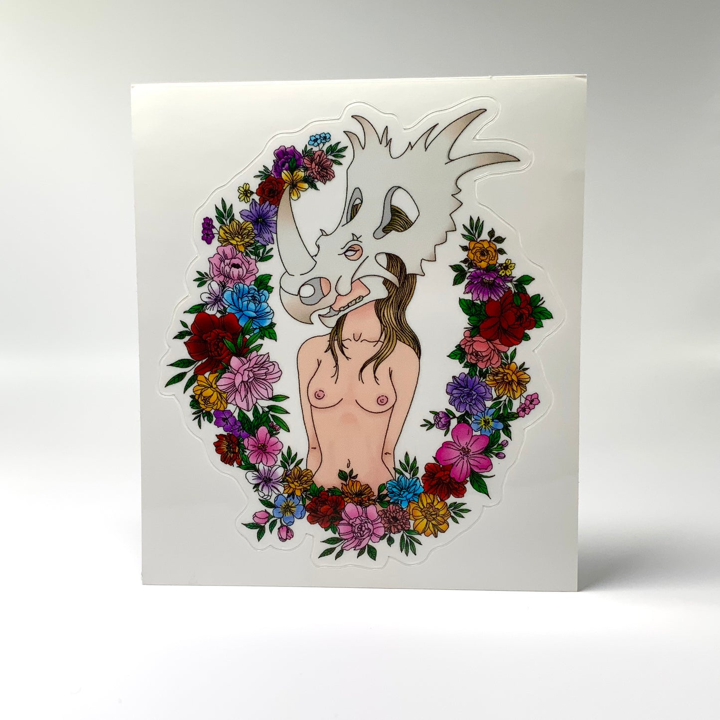 Styracosaurus Skull Girl Glossy Transparent Waterproof Sticker